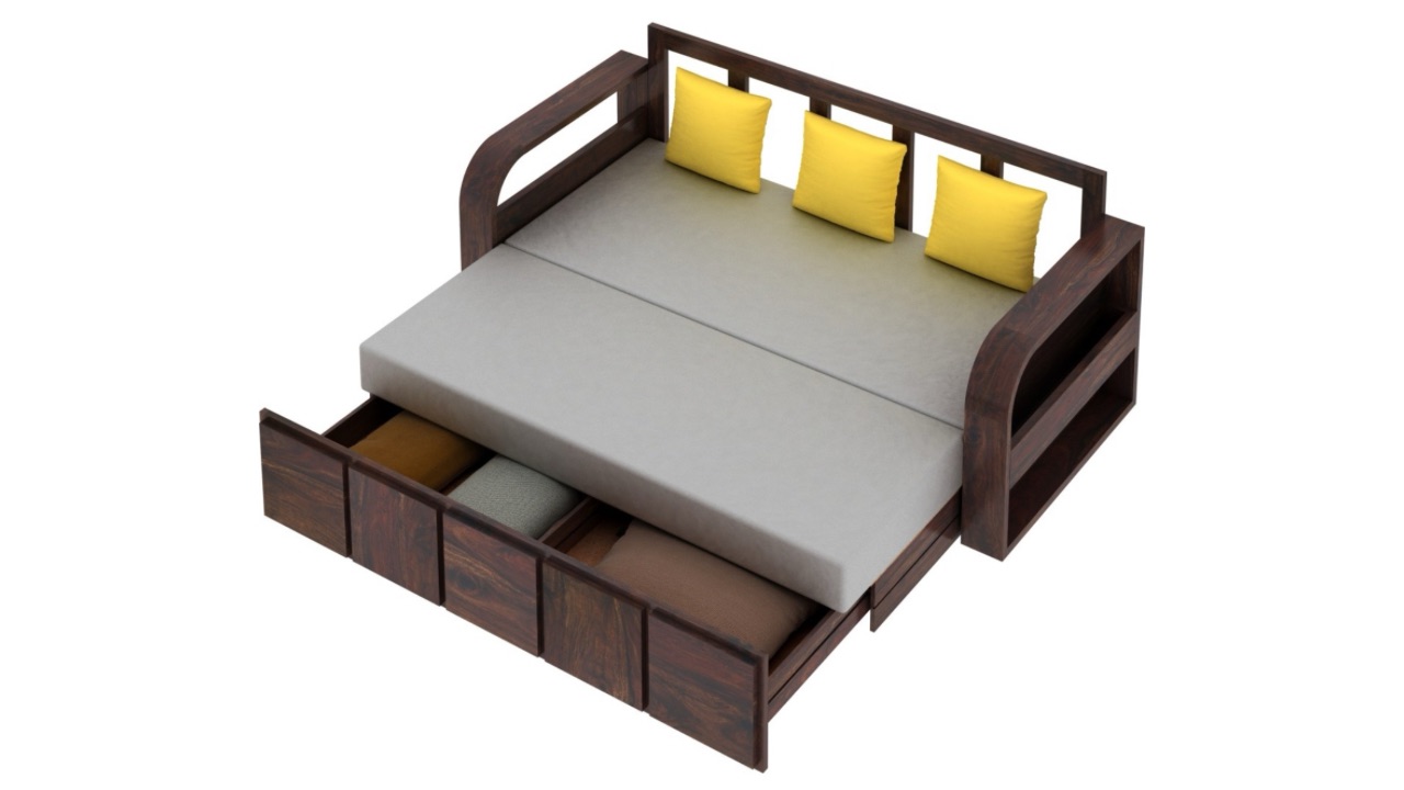 Ganpati Arts Scott Solid Sheesham Wood 3 Seater Sofa Cum Bed