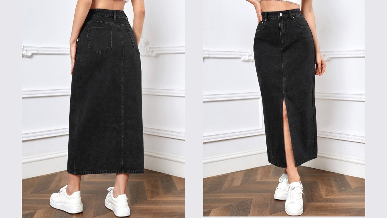 AAHWAN Women Straight Maxi Denim Skirt