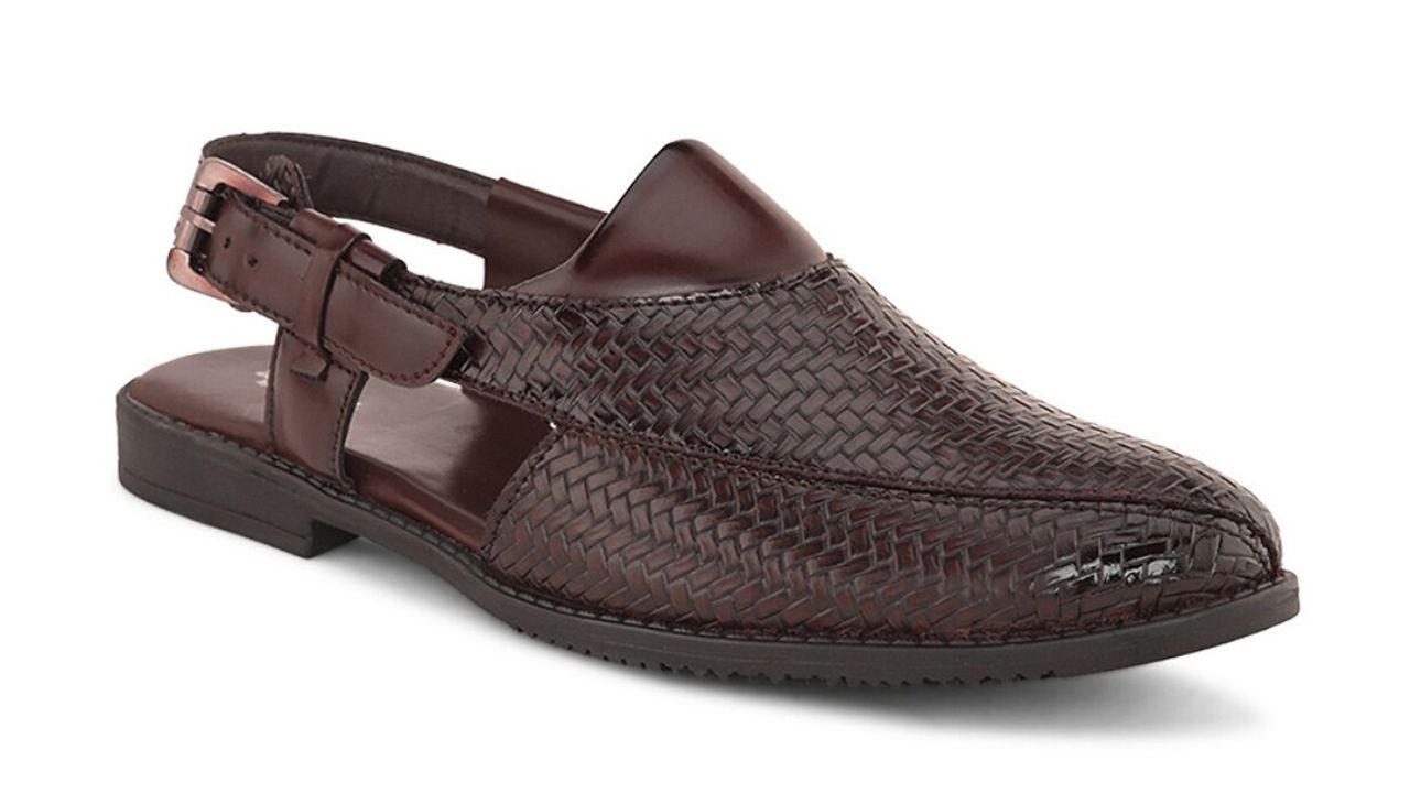 Anouk Men Brown Peshawari Woven Design Shoe-Style Sandals With Buckle Closure