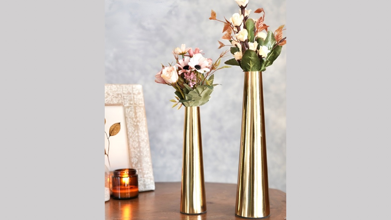 BEHOMA Set of 2 Golden Slim Cone Flower Vase