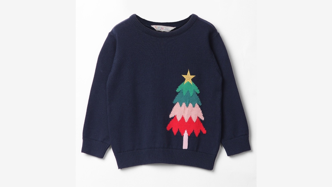 Beebay Girls X-Mas Tree Graphic Printed Cotton Pullover Sweater