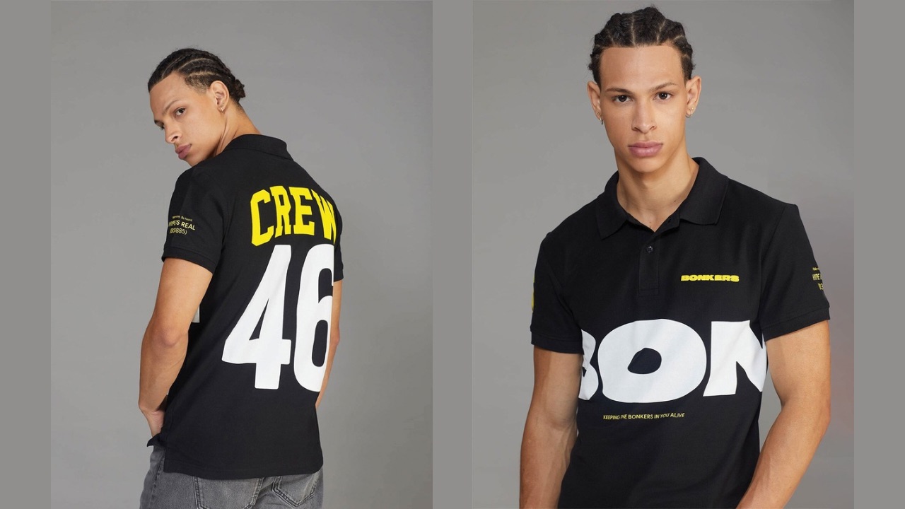 Bonkers Corner Black Signature Crew Printed Polo Collar Short Sleeves Cotton T-shirt