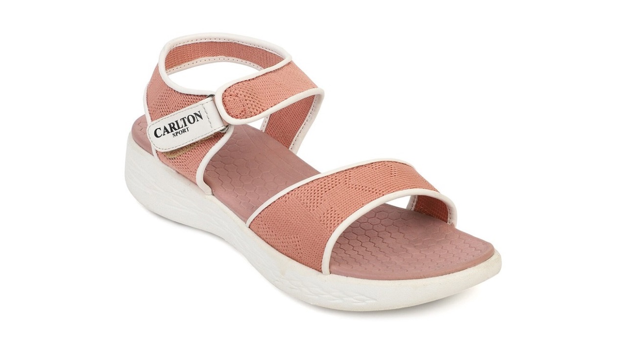 Carlton London sports Women Peach & White Textured Sports Sandals