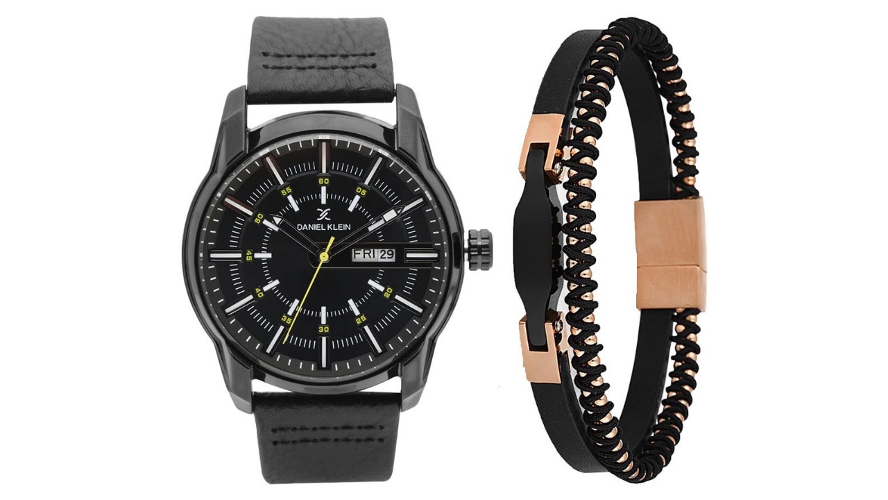 Daniel Klein Men Pack Of 2 Leather Watch & Bracelet