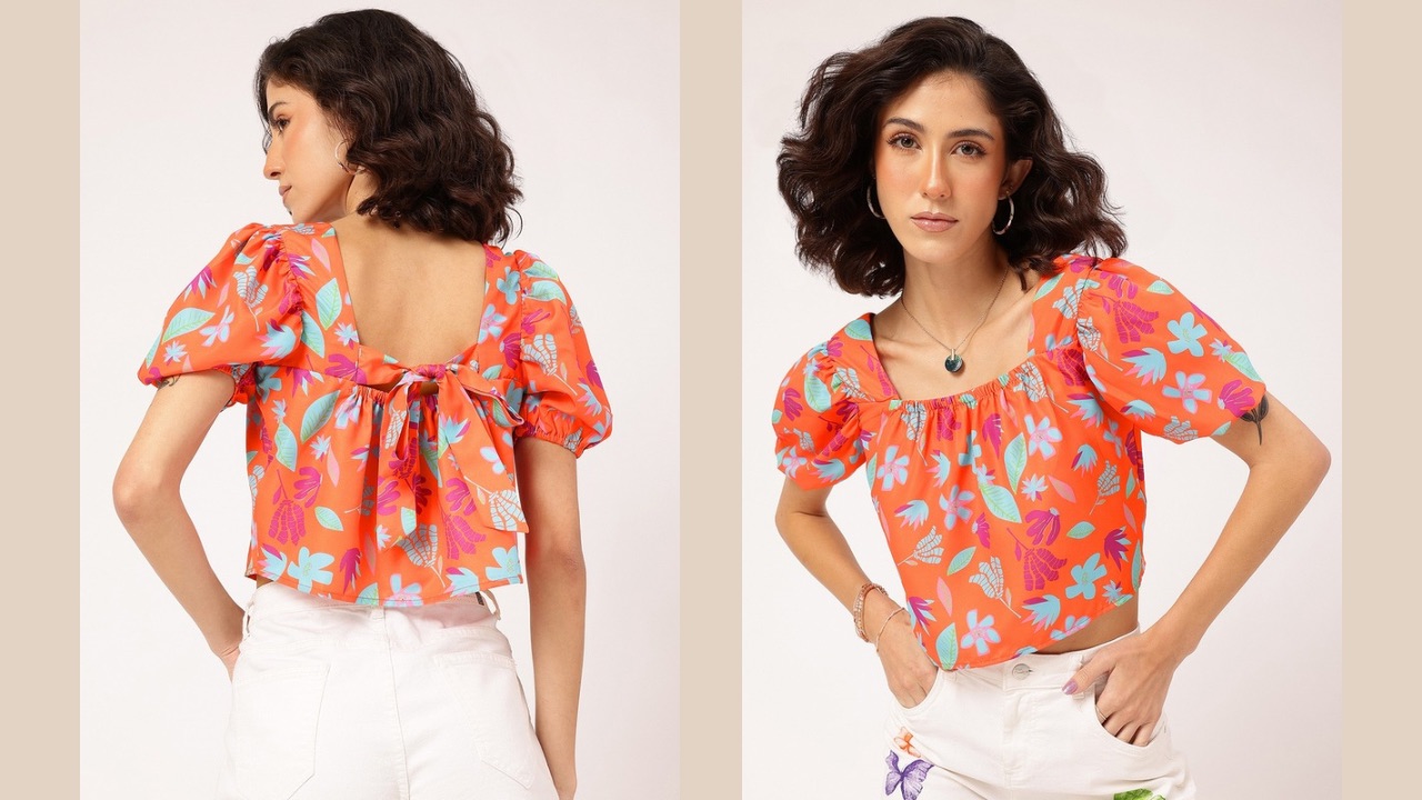 DressBerry Bowtiful Babe Floral Puff Sleeves Crop Top