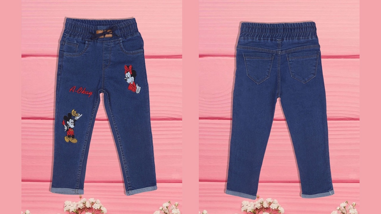 F2M Girls Low Distress Embroidered High Waist Jeans