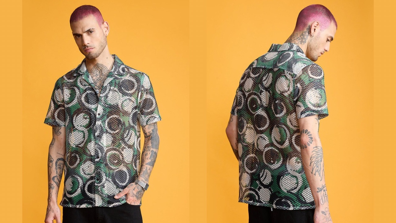 FREAKINS Geometric Printed Sheer Casual Shirt