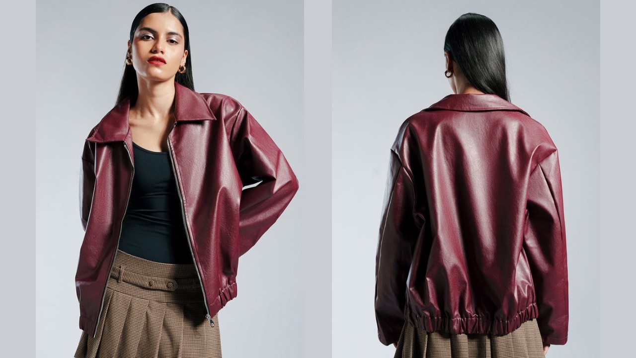 FREAKINS Women Spread Collar Solid Casual Leather Jacket