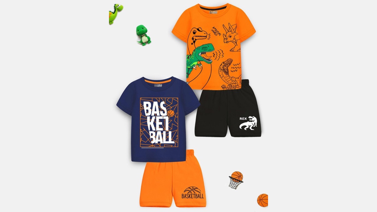 HERE&NOW Kids Pack Of 2 Printed T-Shirt With Shorts