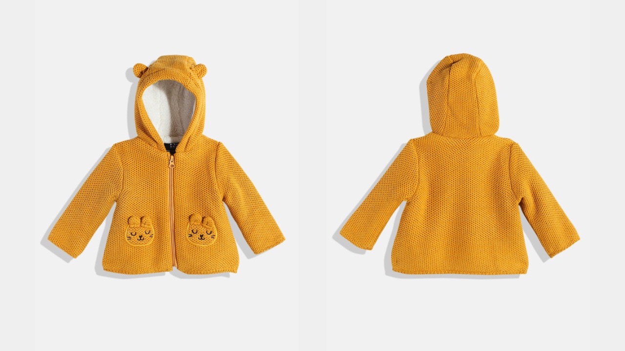 HERE&NOW Girls Animal Self Design Hooded Cardigan