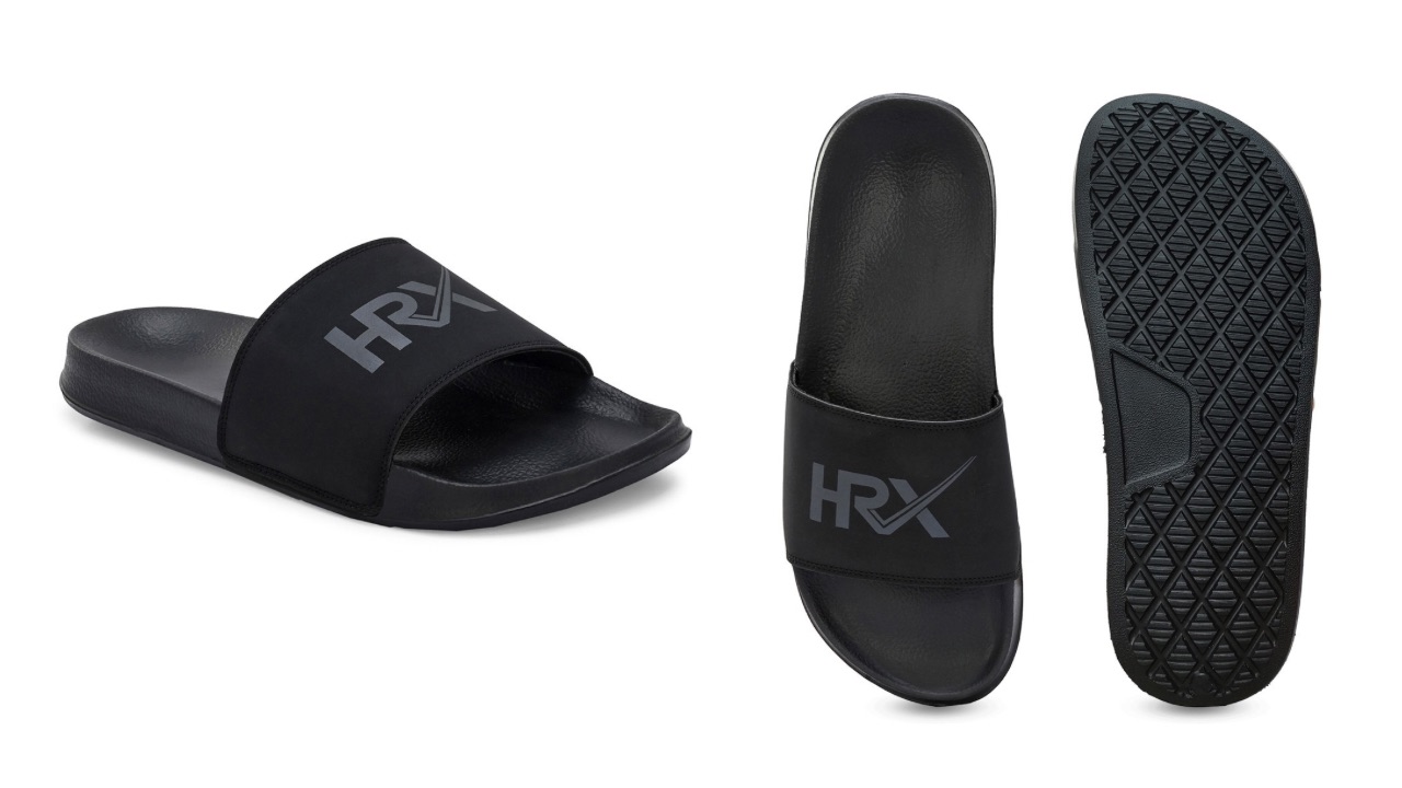 HRX by Hrithik Roshan Men Black Printed Sliders