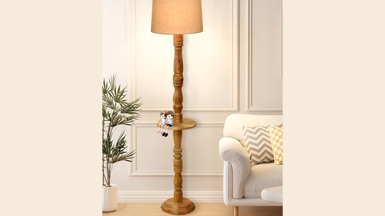 Homesake Grey & Brown Textured Wood FloorLamp