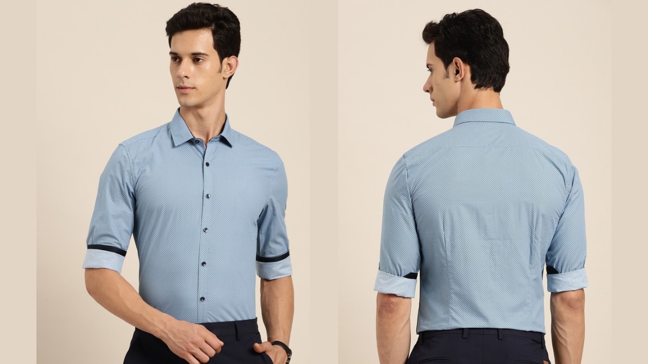 INVICTUSMen Blue & White Slim Fit Printed Smart Sustainable Casual Shirt