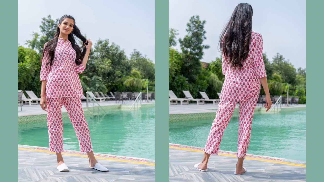 Jaipur Kurti Ethnic Print Cotton Loungewear Set With Side Pockets