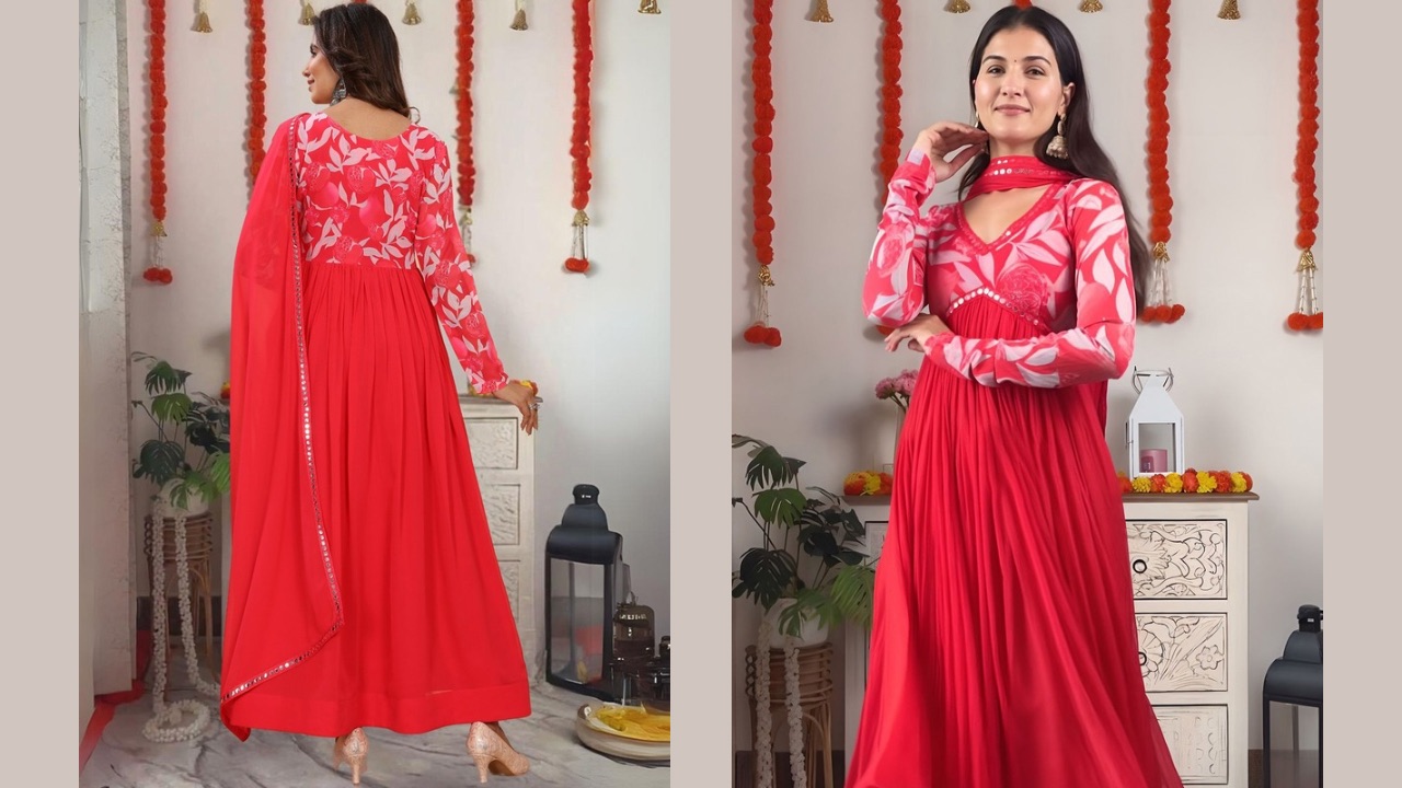 KALINI Women Printed Maxi Ethnic Dress With Dupatta