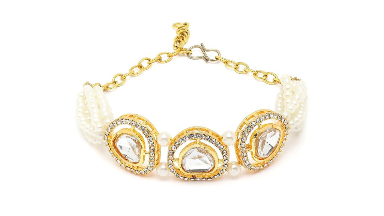 KARATCART Women Kundan Studded Gold-Plated Wraparound Bracelet