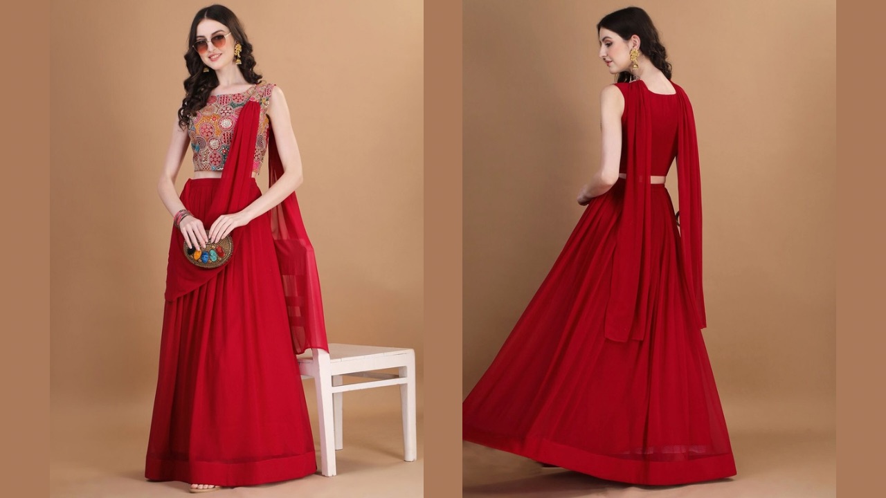 Kinjo Embroidered Thread Work Ready to Wear Lehenga & Blouse With Dupatta