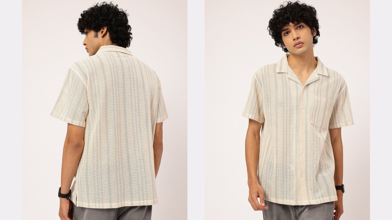 Kook N Keech Laid-Back Layers Open Knit Striped Relaxed Shirt