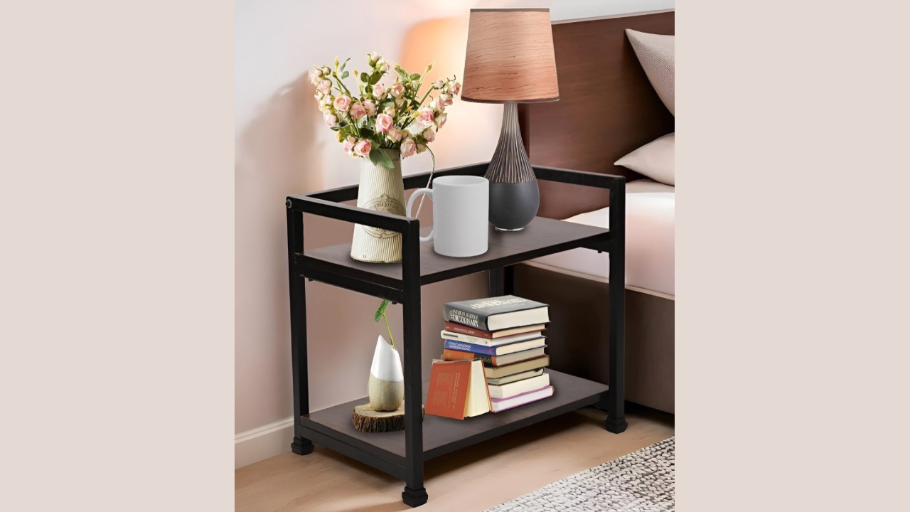 Kuber Industries Brown Wooden Bedside Table