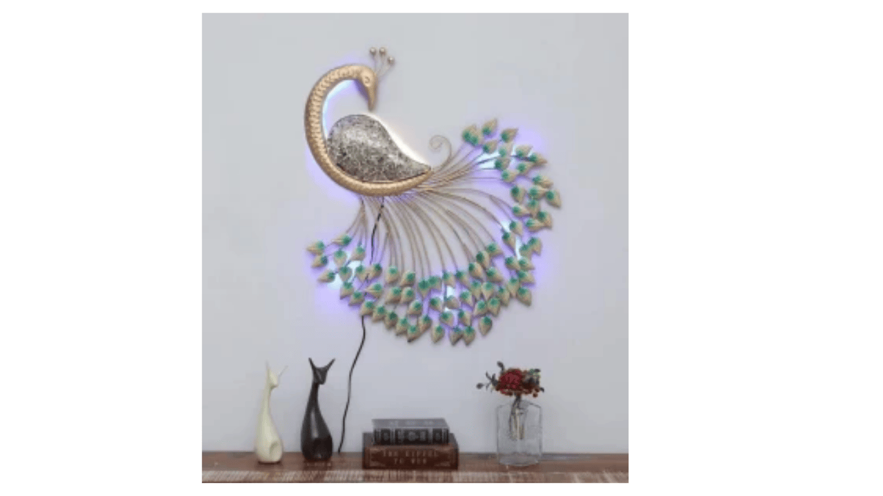 MahiArtnCrafts Gold and Green Muzaik Peacock Showpiece