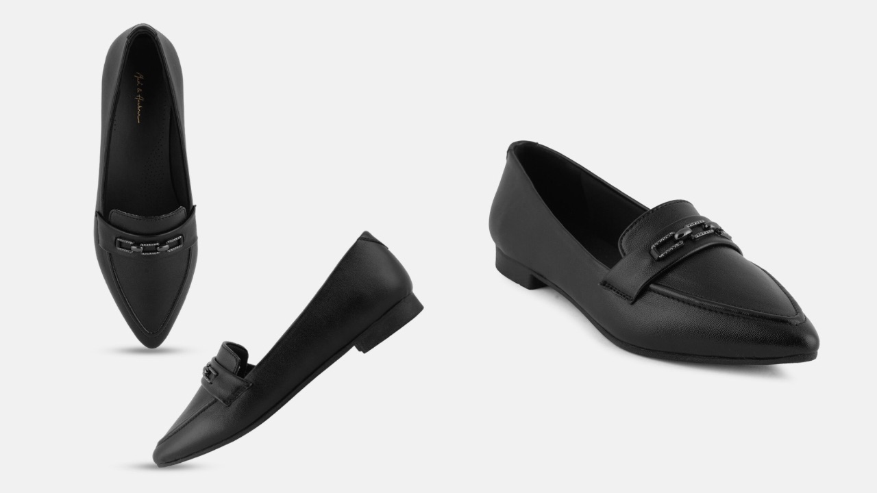 Mast & Harbour Pointed Toe Textured Embellished Detail Ballerinas