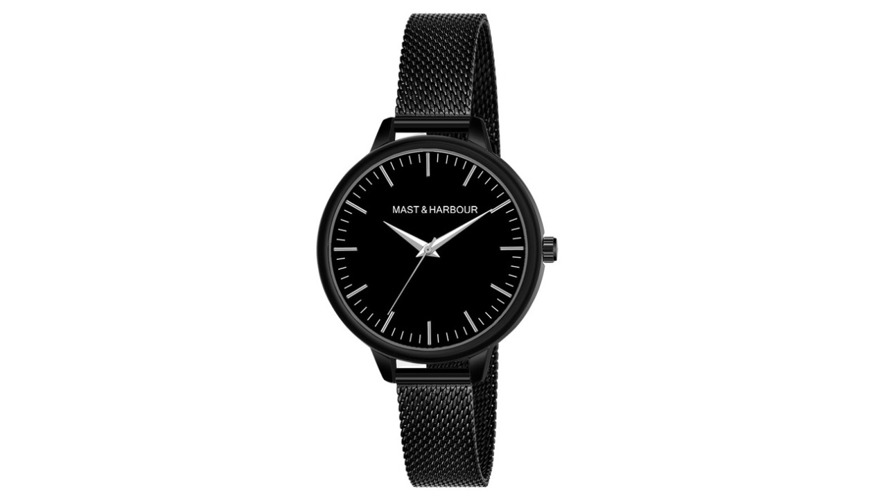 Mast & Harbour Women Textured Dial & Stainless Steel Straps Analogue Watch HOBMH-228L-BK
