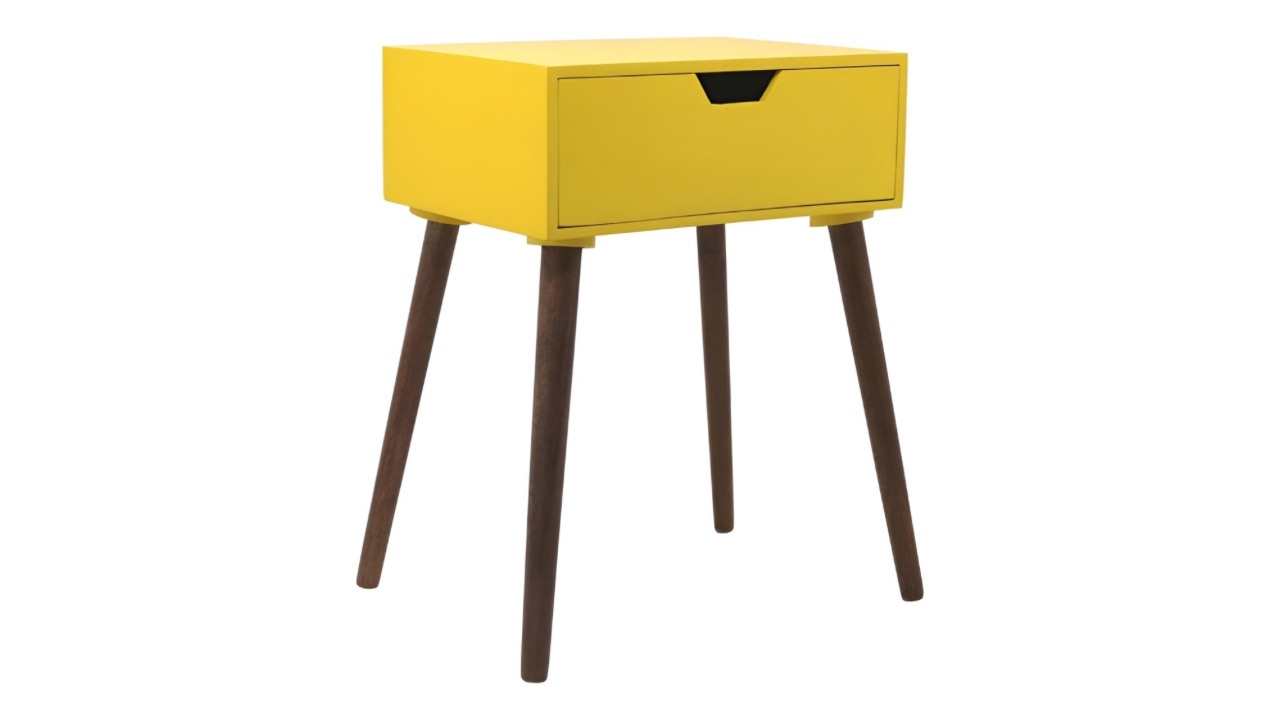 Metalsmith Yellow and Brown Wooden Bedside Table