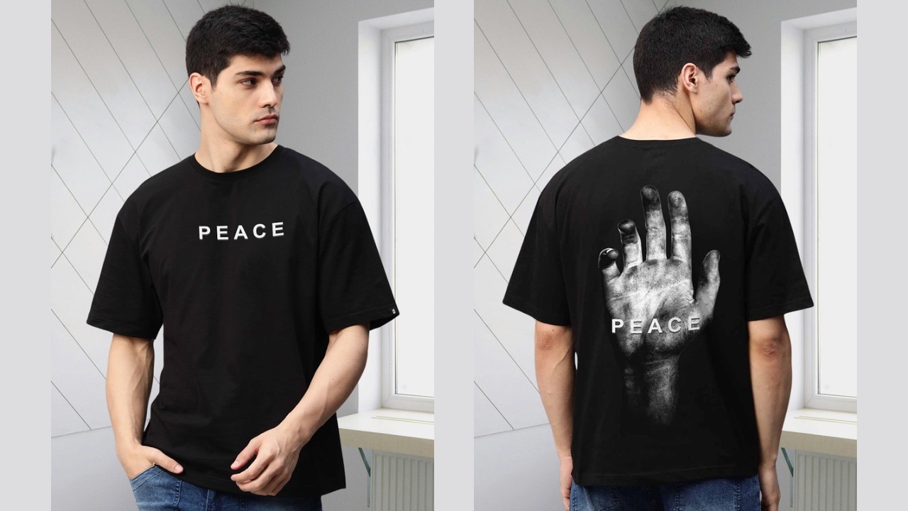 PRONK Men Graphic Printed Round Neck Cotton Oversized T-shirt