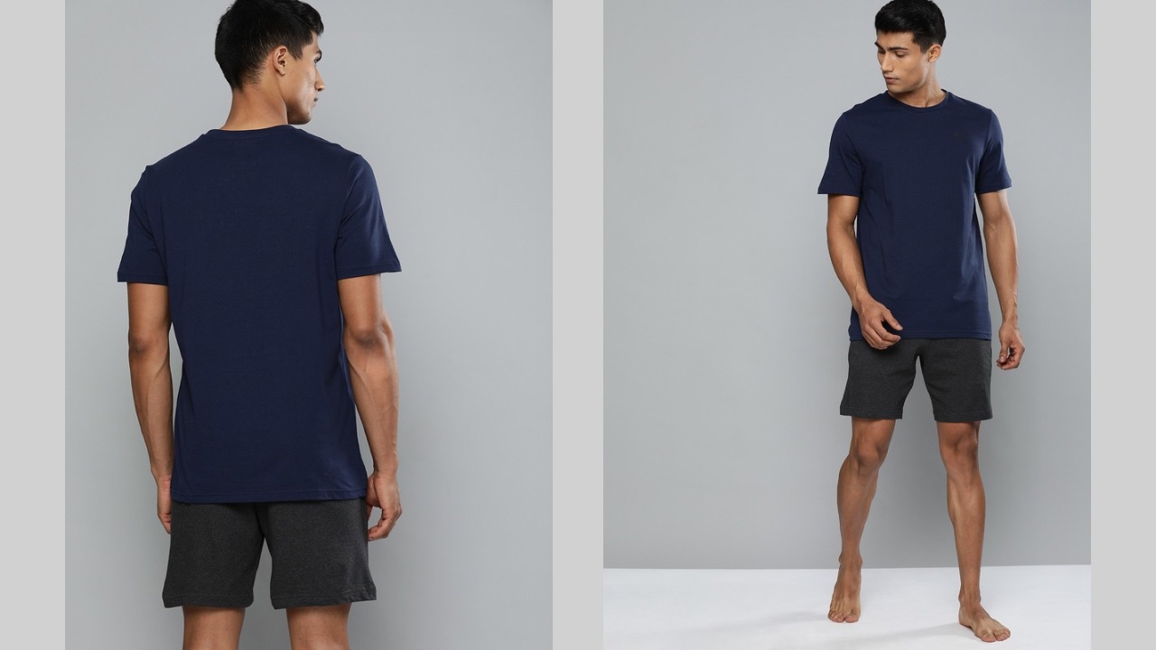 Puma Men Navy Blue & Charcoal Solid Night suit