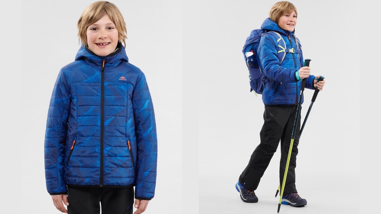 Quechua By Decathlon Quechua By Kids Blue Printed Hiking And Trekking Padded Jacket