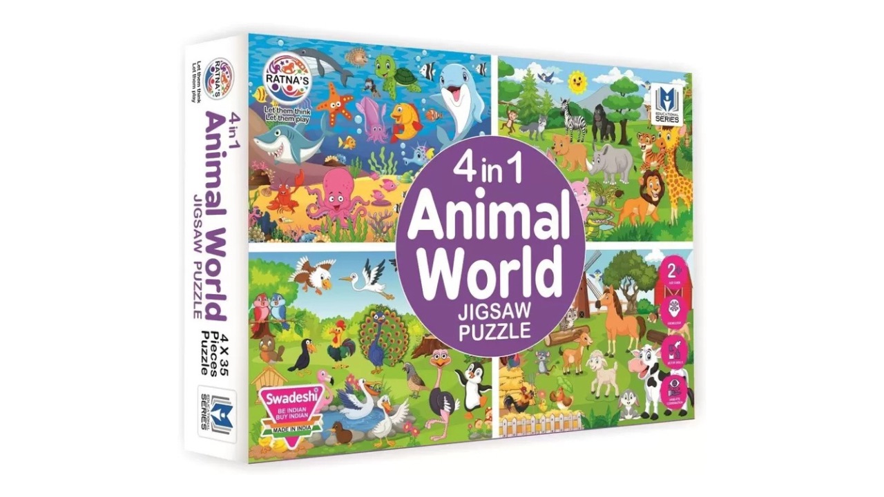 Ratnas 4-in-1 Animal World Jigsaw Puzzle for Kids