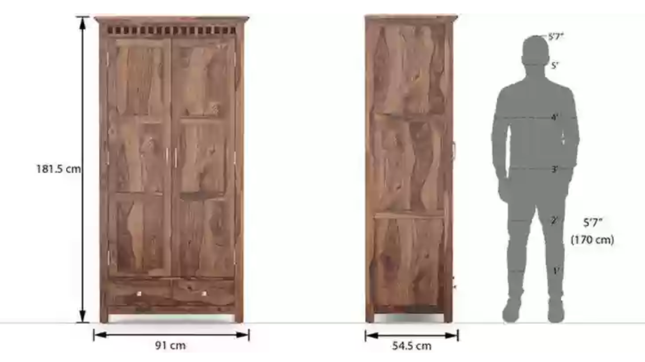 Rustic Interio Albira Solid Wood 2-Door Wardrobe