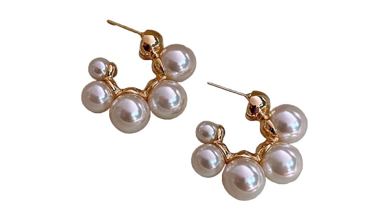 SALTY Pearl Perfection Half Hoop Stud Earrings for Women