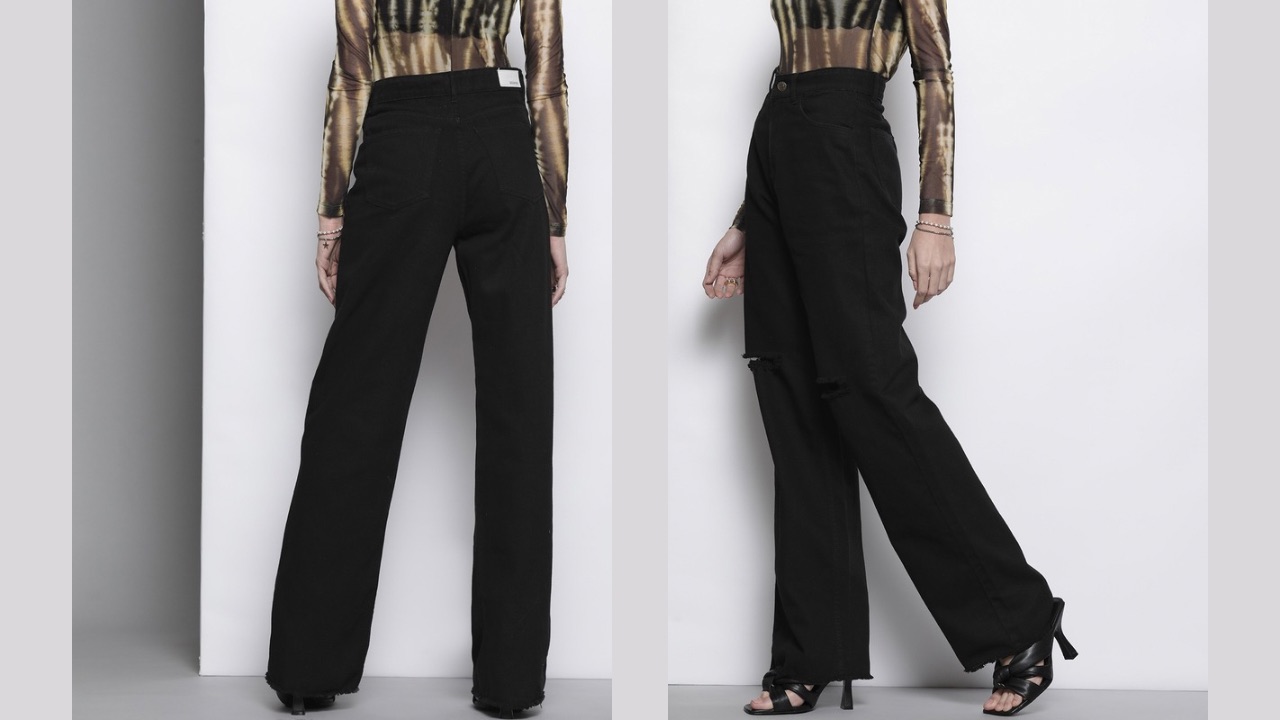 SASSAFRAS Black Comfort Straight Fit High-Rise Cotton Slash Knee Jeans