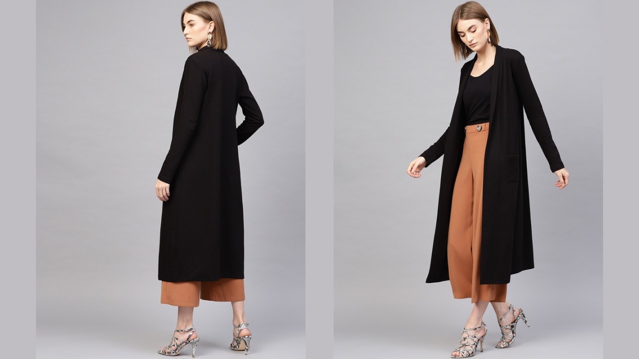 SASSAFRAS Women Black Ribbed Longline Open Front Shrug