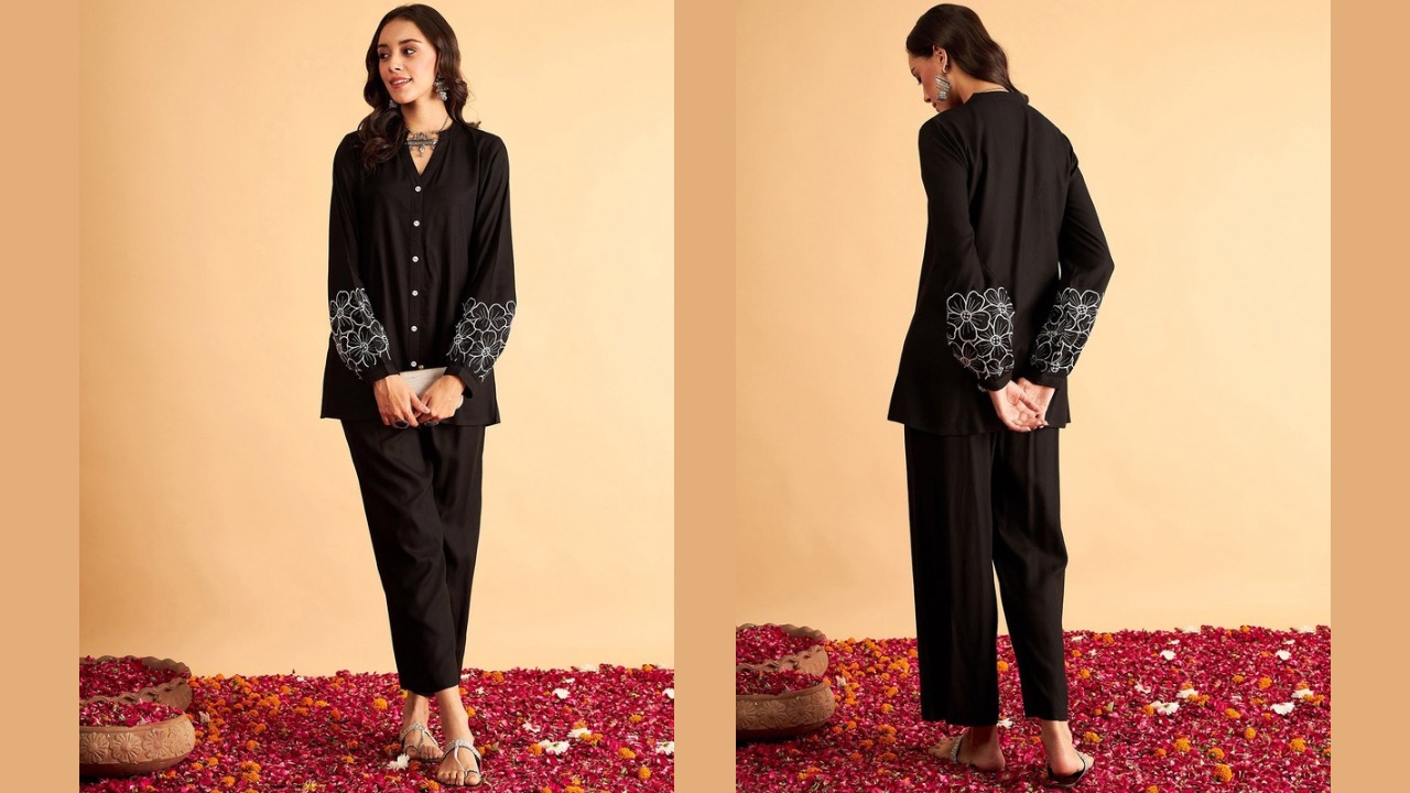 Shae by SASSAFRAS Floral Embroidered Shirt-Collar Shirt & Trousers