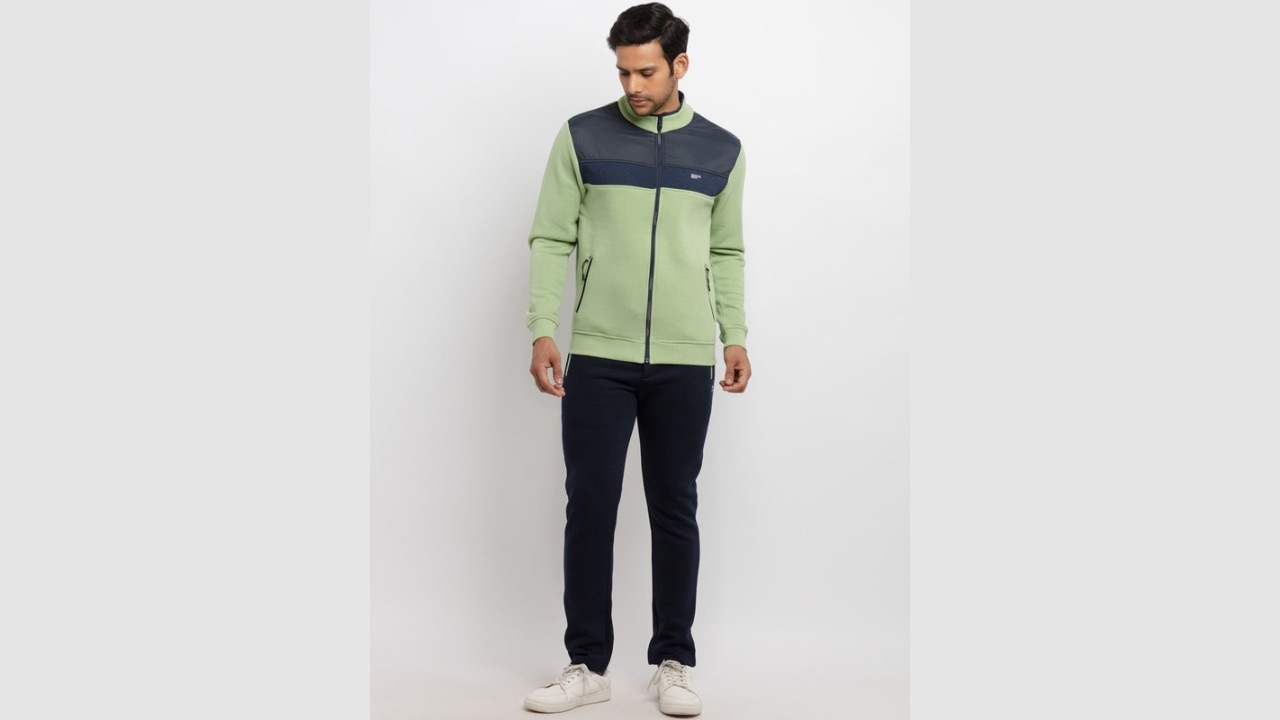 Status Quo Men Green Colorblocked Cut and Sew Taped Tracksuits