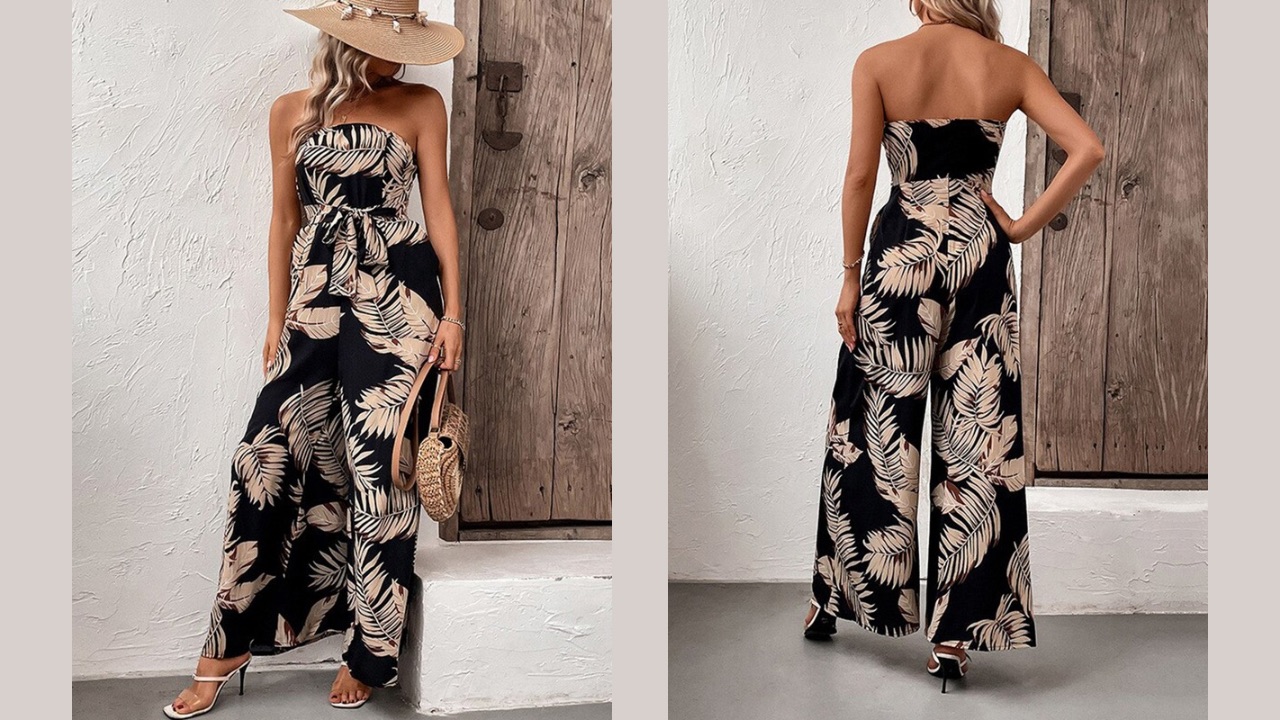 StyleCast Black Off-Shoulder Printed Tie-Up Neck Basic Jumpsuit
