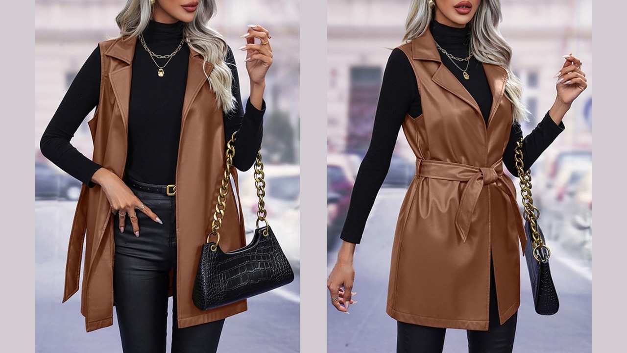 StyleCast Brown Longline Sleeveless Leather Jacket