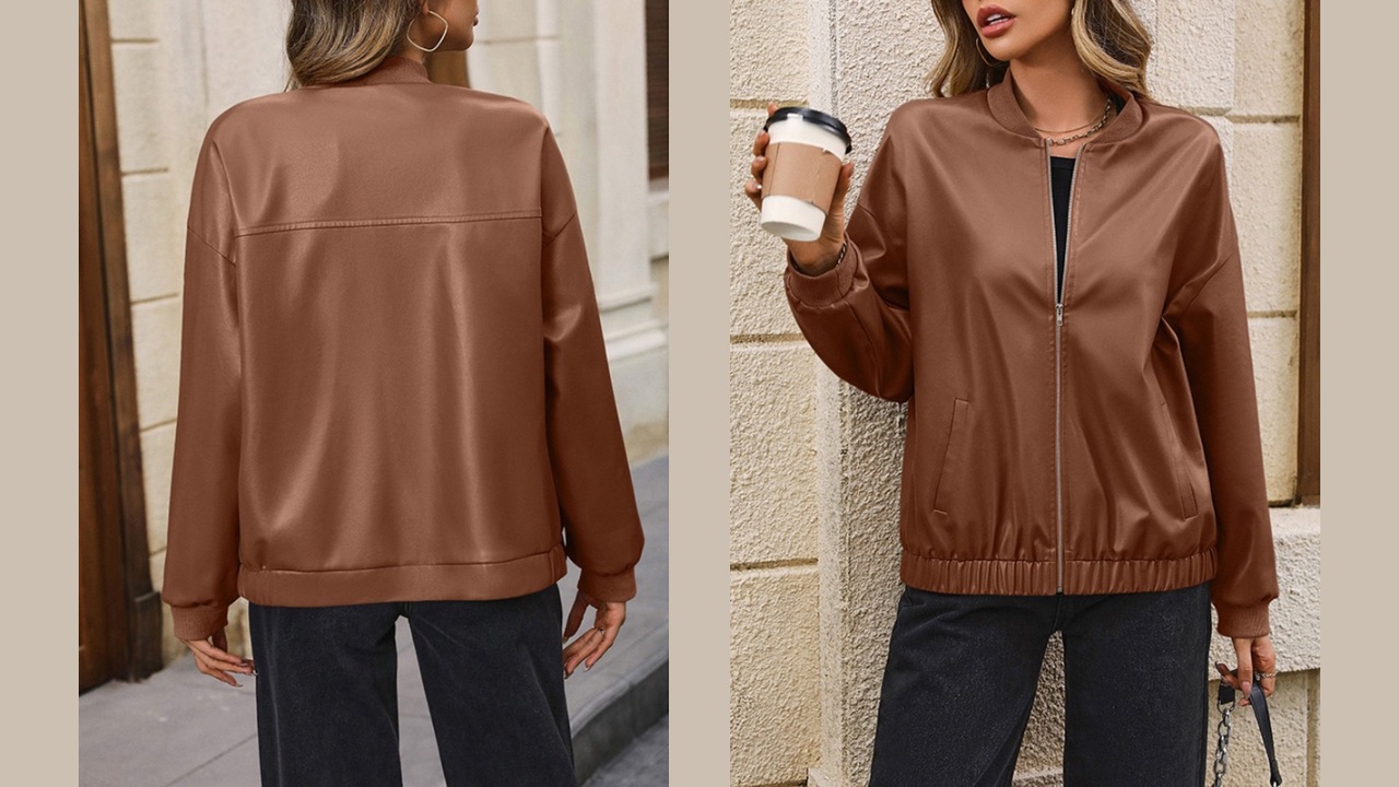 StyleCast Brown Windcheater Stand Collar Bomber Jacket