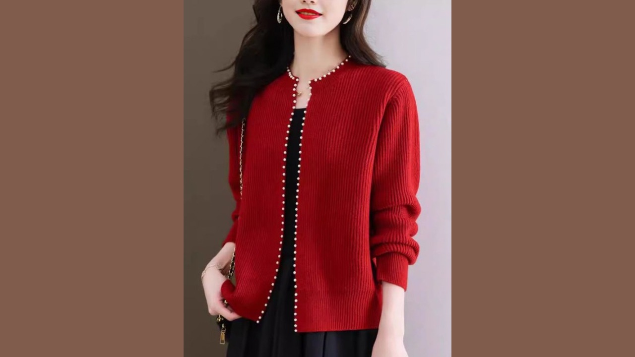 StyleCast Women Ribbed Cardigan with Embellished Detail