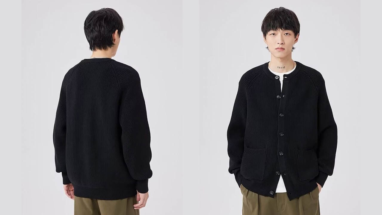 StyleCast x Revolte Men Ribbed Self Design Henley Neck Cardigan Sweater