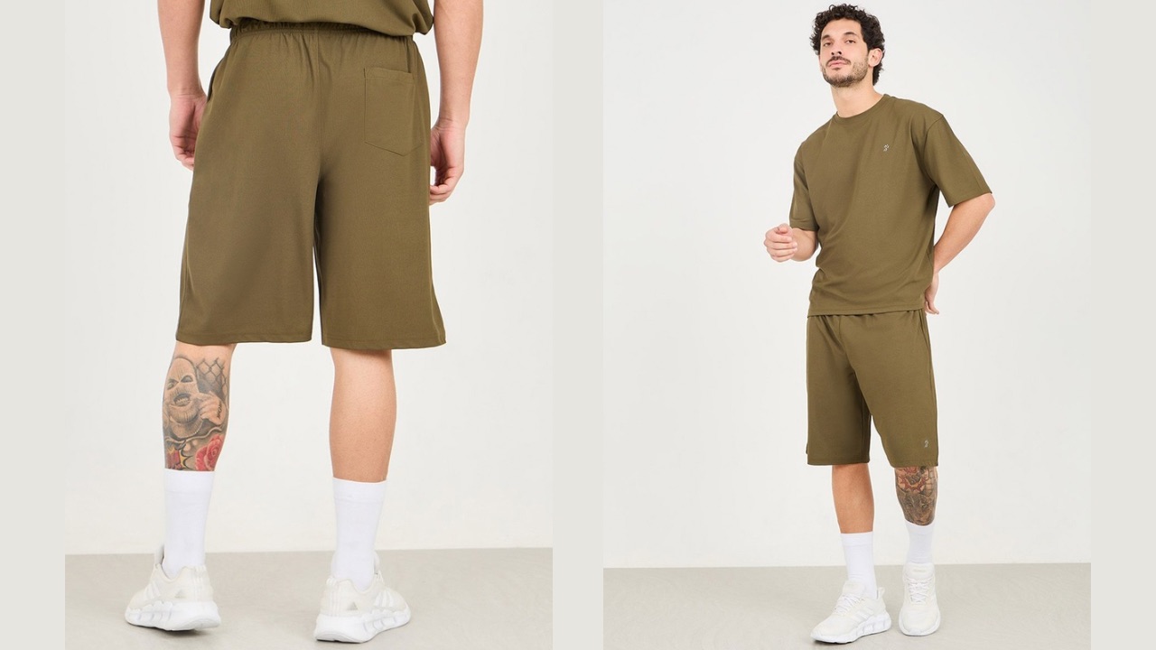 Styli Men Micro Pique Knit Reflective Logo Oversized Training Shorts