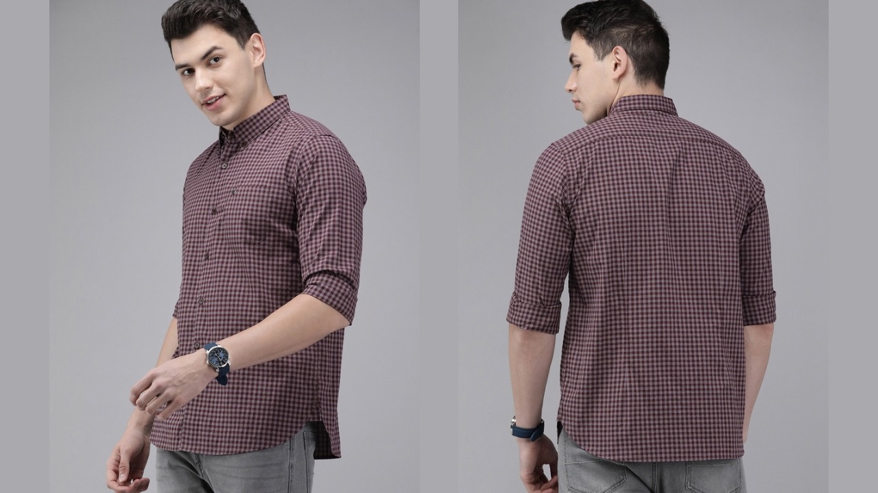 THE BEAR HOUSE Men Maroon & Pink Slim Fit Gingham Checked Cotton Shirt