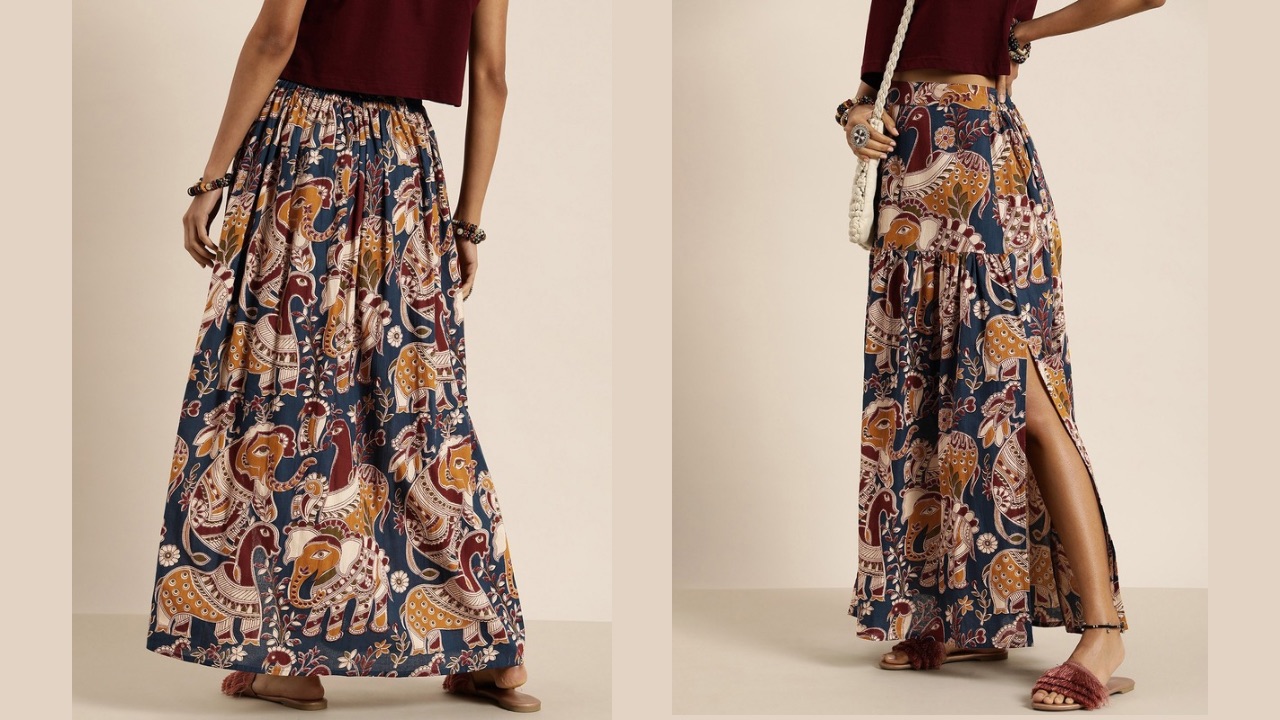 Taavi Ethnic Print Pure Cotton A-Line Maxi Skirt