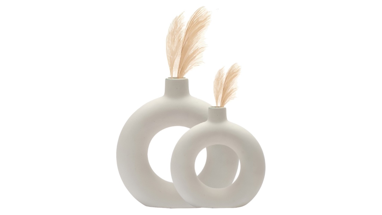 The Decor Lane 2 Pieces White Ceramic Vases