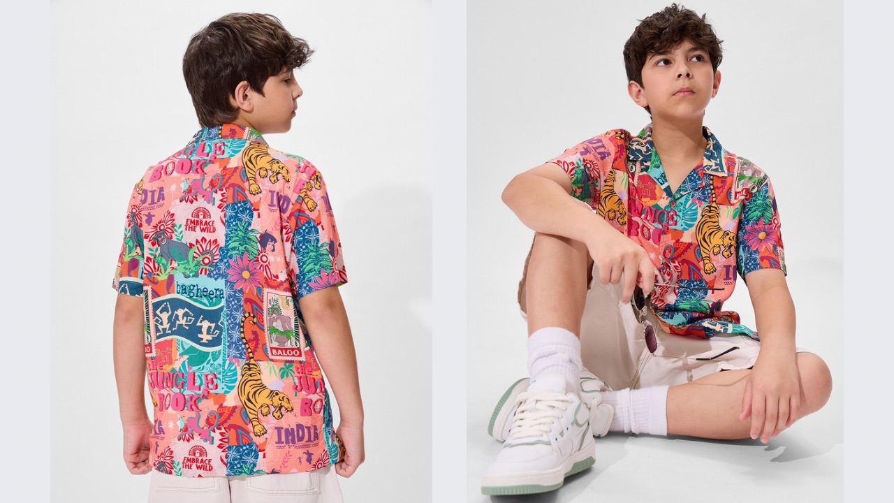 The Souled Store Boys Cuban Collar Printed Cotton Casual Shirt