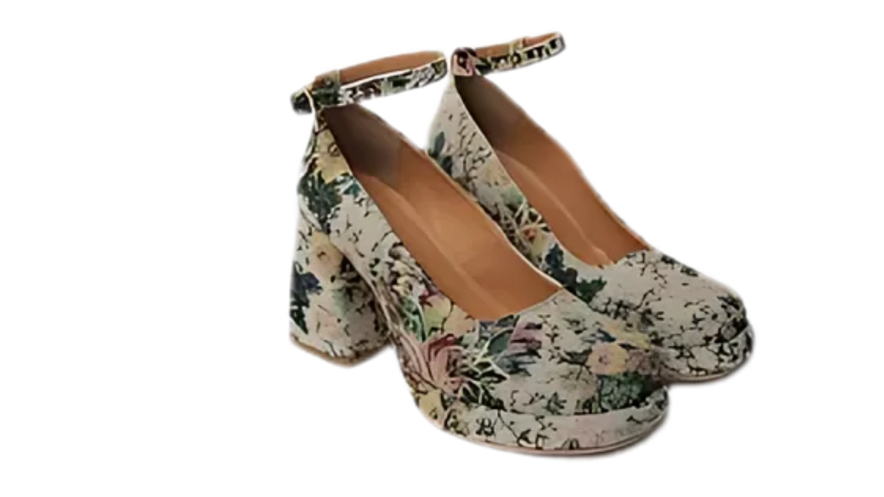 Theater Printed Round-Toe Textile Block-Heeled Pumps
