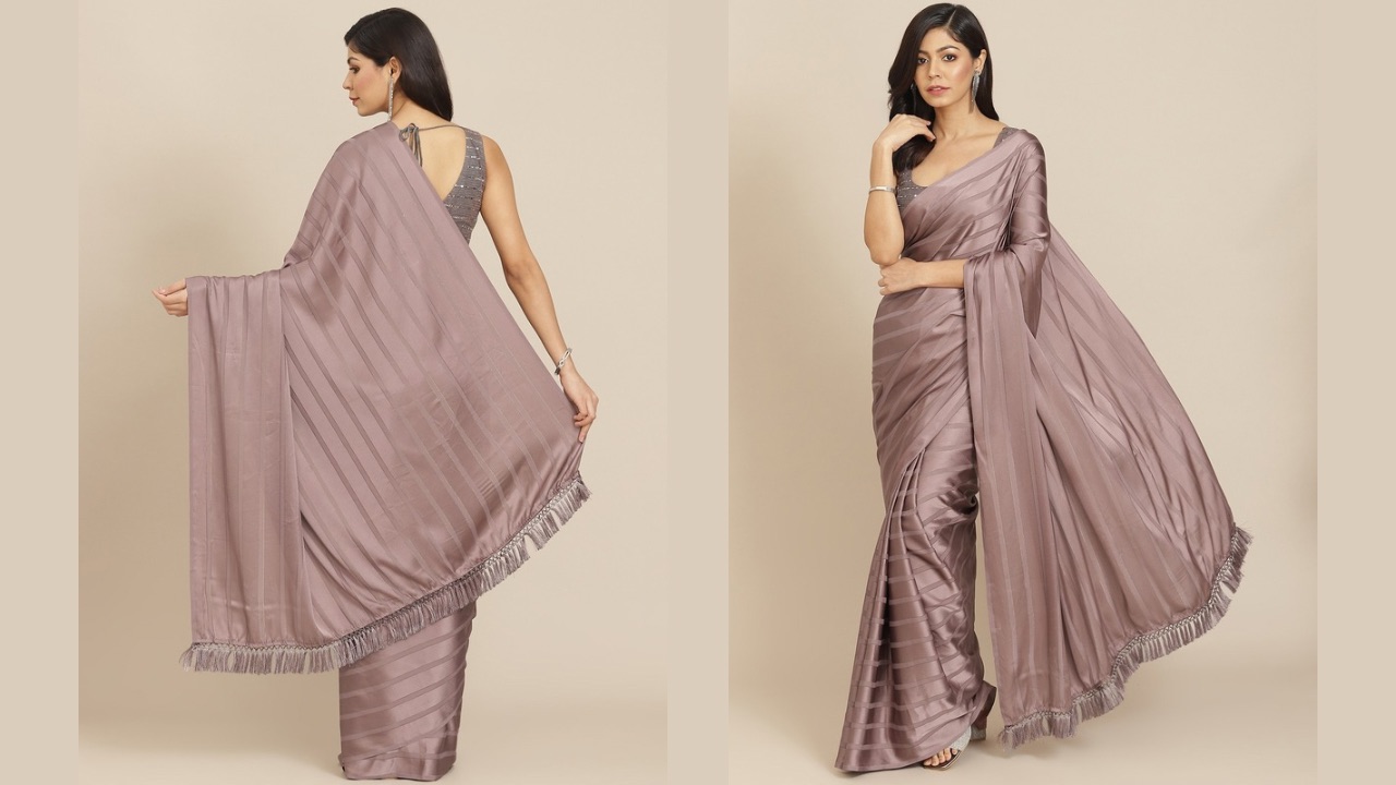 Tikhi Imli Gunmetal-Toned Striped Saree