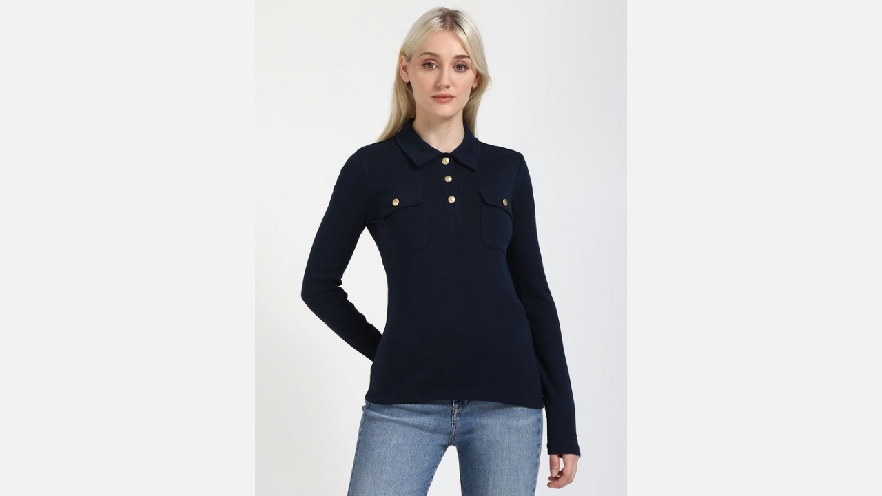 Tommy Hilfiger Women Polo Collar Applique Slim Fit T-shirt